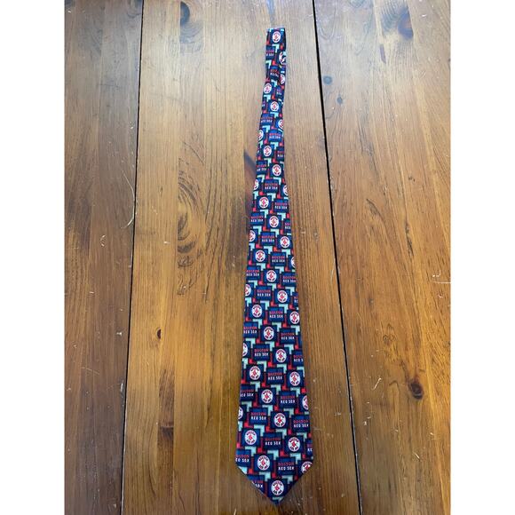 Eagles Wings All Silk Neck Tie Boston Red Sox Print Blue Red Sports Baseball - Picture 2 of 7